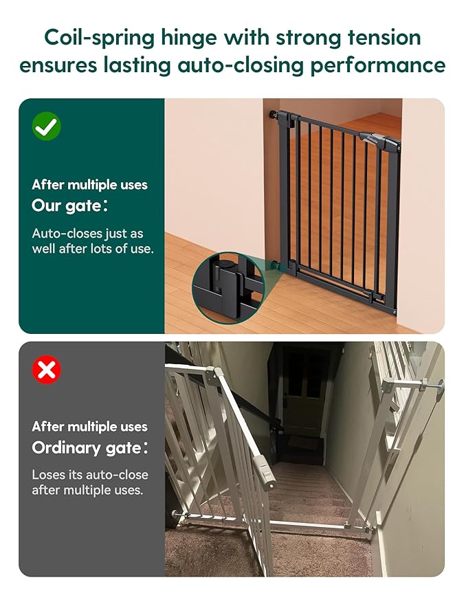 Babelio 29-43" Magnetic Baby Gate for Stairs,Doorways House,Kitchen,30" Tall Pet Barrier with Baffles,Pressure Mounted & Dual-Lock Design Safety for Kids Toddler,Auto-Close/Hold-Open,Black-CubbioJoy