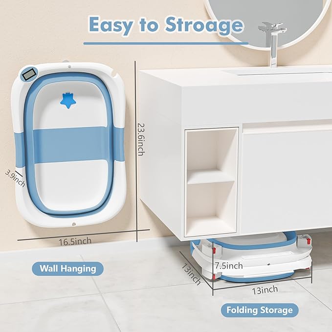 Collapsible Baby Bathtub,Baby Bath Tub with Soft Cushion & Thermometer,Baby Bathtub Newborn to Toddler 0-36 Months,Portable Travel Baby Tub-CubbioJoy