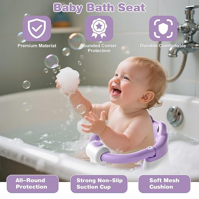 Baby Bath Seat for Babies 6 Months & up Non-Slip Toddler Bath Seats for Sitting Up Infant Bathtub Chair with Suction Cups and Soft Cushion for Baby Shower Tub Seat-CubbioJoy