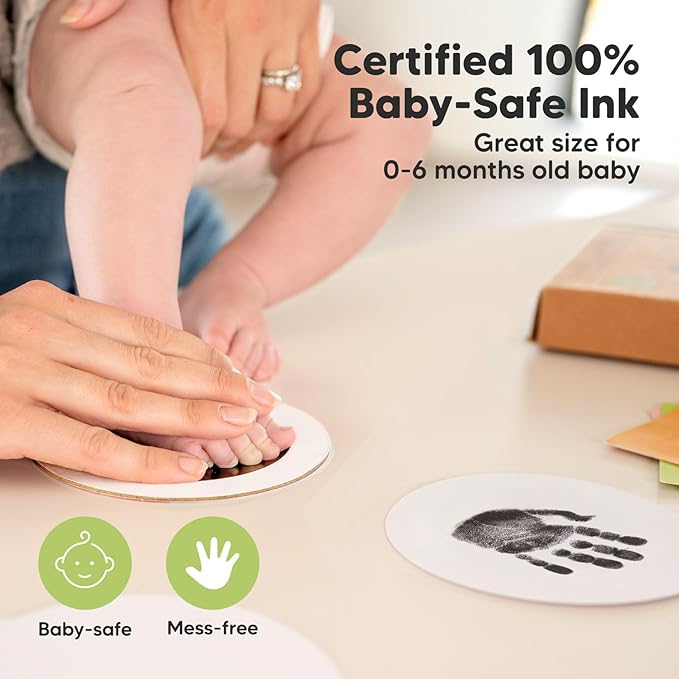 2-Pack Round Inkless Baby Hand and Footprint Kit - Mess Free Ink Pad for Newborn Keepsake, Dog Nose & Paw Print Kit, Clean Touch Ink Pad for Baby Hand & Footprints,Ideal New Mom Gifts (Jet Black)-CubbioJoy