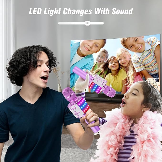 BONAOK Karaoke Microphone for Kids & Adults - Bluetooth Microphones Singing Mic with Disco Lights, Echo Effect, Built-in Speaker Portable Karaoke Player for Party Travel Gifts Q78(Light Purple)-CubbioJoy