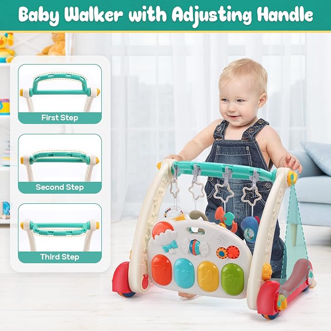 CUTE STONE Baby Gym Play Mat & Learning Walker, Activity Mat with Play Piano, Musical Activity Center with Lights, Baby Push Walkers & Tummy Time Mat for Infant Newborn Toddlers-CubbioJoy