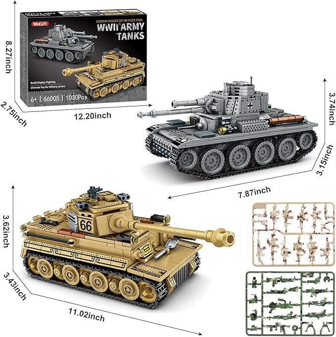 1030 Piece WW2 Army Tanks Toy Building Sets,Create a German Panzer 38T and a German Tiger Tank Toys,Adult Collectible Model Tanks Sets to Build,Christmas Birthday Gifts for Boys,Teens,Adults-CubbioJoy