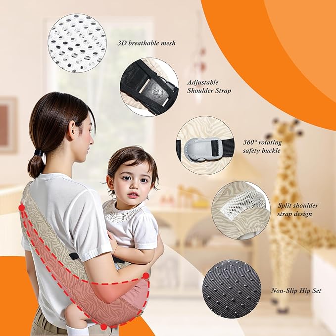 Baby Carrier Newborn to Toddler-Adjustable Baby Sling Carrier,Toddler Carrier for 25-60lbs,Comfortable Baby Sling for Hands-Free Carrying (Beige Zebra Print)-CubbioJoy