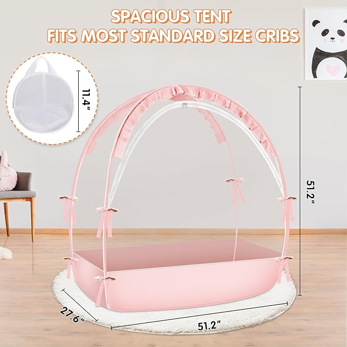Crib Tent to Keep Baby from Climbing Out - Crib Net to Keep Baby in - Pop Up Breathable Cribs Cover - Canopy with Upgrade Strong Mesh and Durable Zipper (Pink, Lager)-CubbioJoy