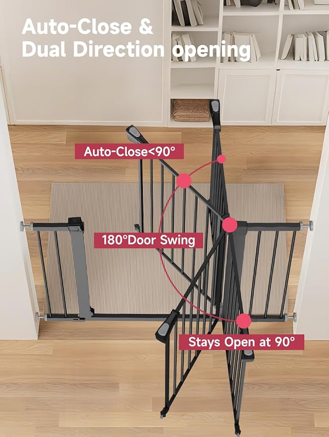 36.2" Extra Tall Baby Gate for Stairs, 29.5-46" Wide Dog Gate for Doorways, Walk Thru Auto Close Metal Child Gate for The House, Stairs and Doorways, Pet Gate Pressure Mounted Dog Gate Indoor (Black)-CubbioJoy