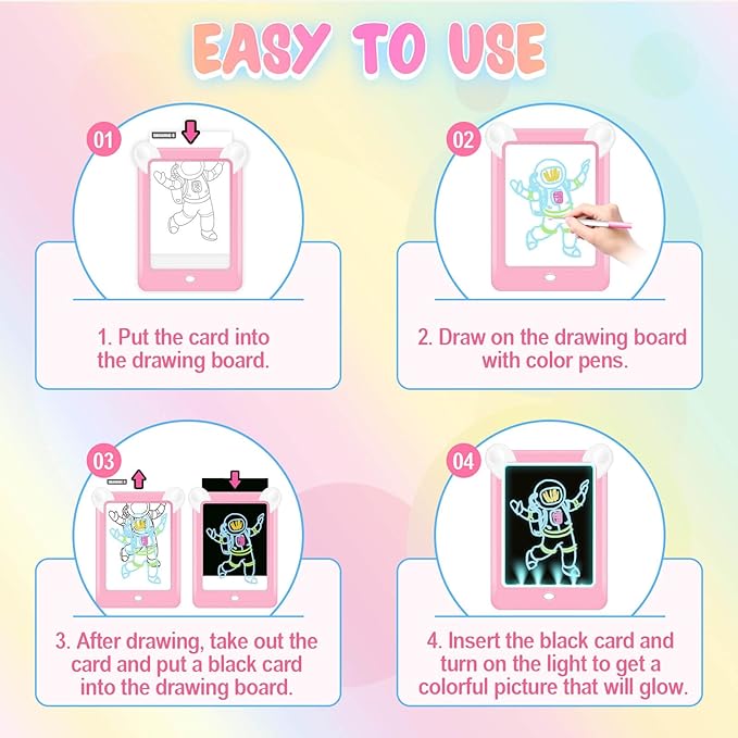 2 Pack Magic Led Drawing Boards for Kids: Light Up Tracing Pad, 8 Light Modes, Drawing Pads for Kids Ages 4-8 with Tracing Cards Markers, Arts Crafts Learning Toy Ideal Gift Toy for Boys Girls-CubbioJoy