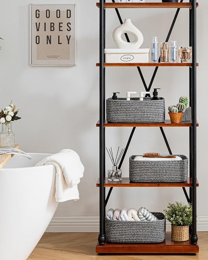 KALLAX Small Woven Basket, 13.5 x 9.5 x 5 Inches, Storage Basket for Organizing, Cute Small Rope Shelf Closet Cube Storage Bins Baskets for Shelves, Dog Toy Gift Baskets Empty, 3 Pack Mixed Black-CubbioJoy