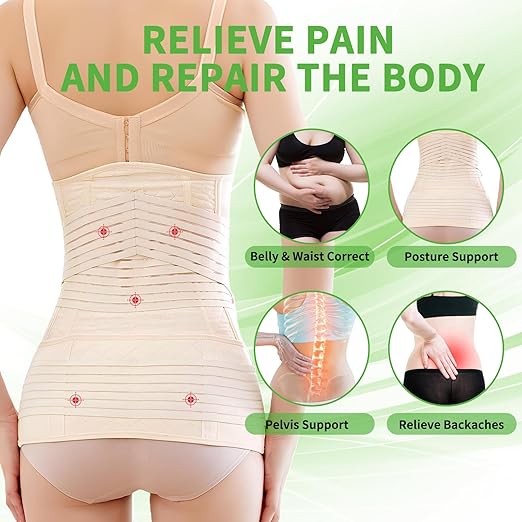 2 in 1 Postpartum Belly Band Wrap Beige, C-Section Support Belt Medium, Post Partum Support Recovery Waist/Pelvis Belt, Hysterectomy Belly Band Binder Girdle Stomach-CubbioJoy