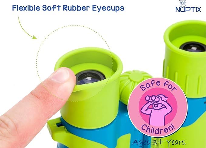 Binoculars for Kids, Girls or Boys Real Kids Binoculars in Vibrant Green Blue - Includes Sticker Book with 40 Bird Species - Small Toys for Toddlers-CubbioJoy