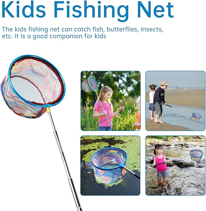 2PCS Fishing Net with Bucket, Telescopic Fishing Landing Net, Collapsible Kids Sand Bucket, Kids Fish Butterfly Catching for Freshwater Saltwater Outdoor Activities-CubbioJoy