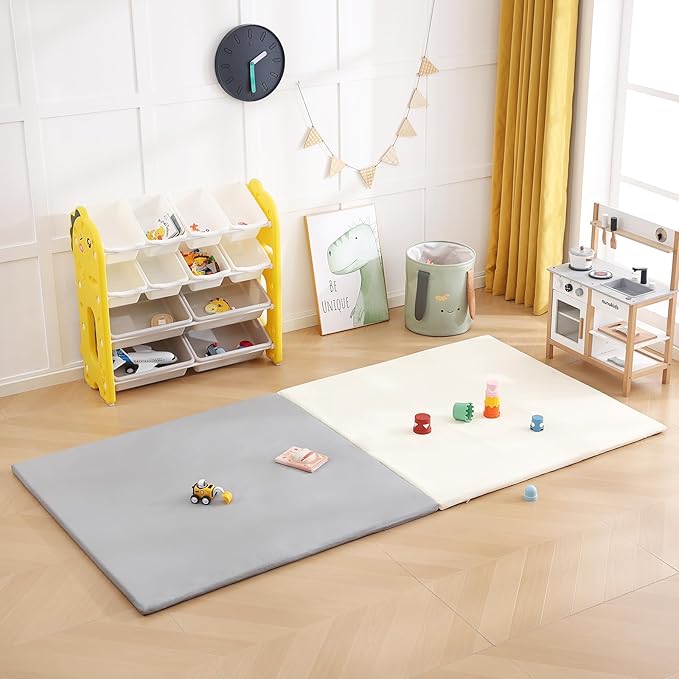 Baby Play Mat 48"x48" – Thick, Non-Slip Foam Mat for Babies and Toddlers. Foldable, Scrubbable, Odorless, and Soft, Ideal for Playpens, Crawling, and Indoor Playtime-Grey-CubbioJoy