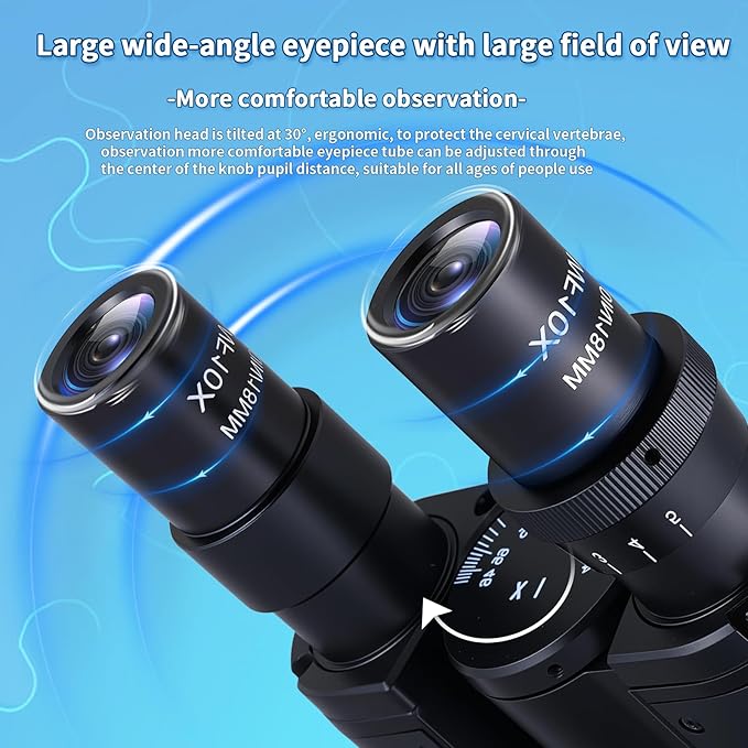 40X-2500X Binocular Microscope, WF10x and WF25x Eyepieces, LED Illumination, with Specimen Handpiece Holder, for Beginners, Microscope for Adults-CubbioJoy