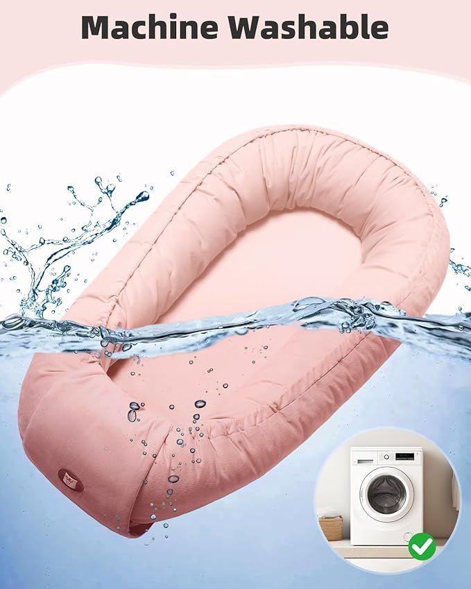 Baby Lounger for Newborn 0-24 Months, Breathable & Soft Infant Lounger, Adjustable Tummy Time Lounger for Home and Travel, Baby Girls & Boys Newborn Babies Essentials Stuff, Pink-CubbioJoy