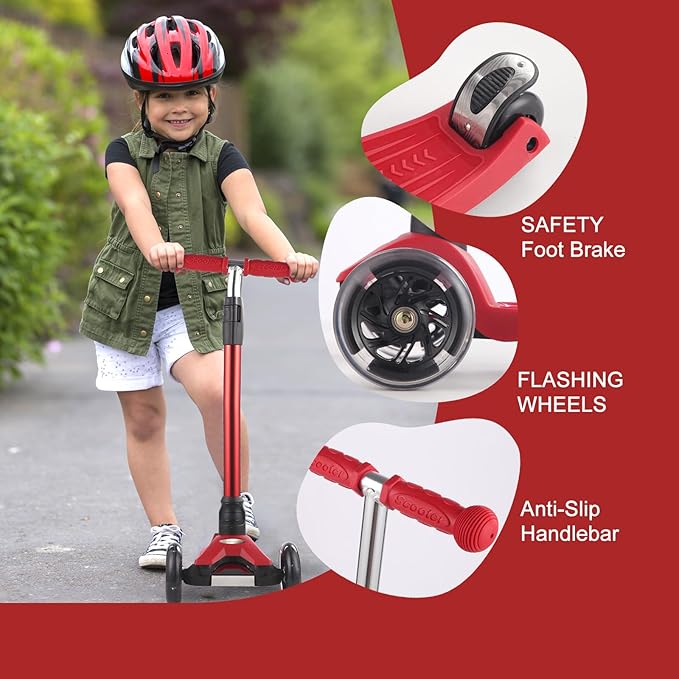 3 Wheel Scooter for Kids Ages 6-12,Kids Scooter with Light Up Wheels, Sturdy Deck Design, and 4 Height Adjustable Suitable for Kid Ages 3-12-CubbioJoy