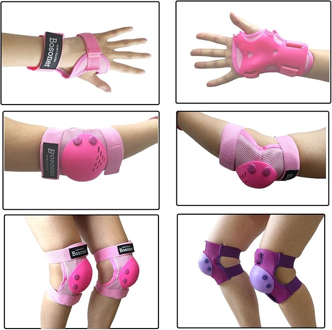 BOSONER Kids/Youth Knee Pads Elbow Pads Wrist Guards Set for 3-15 Years, Child Protective Gear Set for Roller Skates, Cycling, BMX Bike, Skateboard, Inline Skating, Scooter Riding Sports…-CubbioJoy