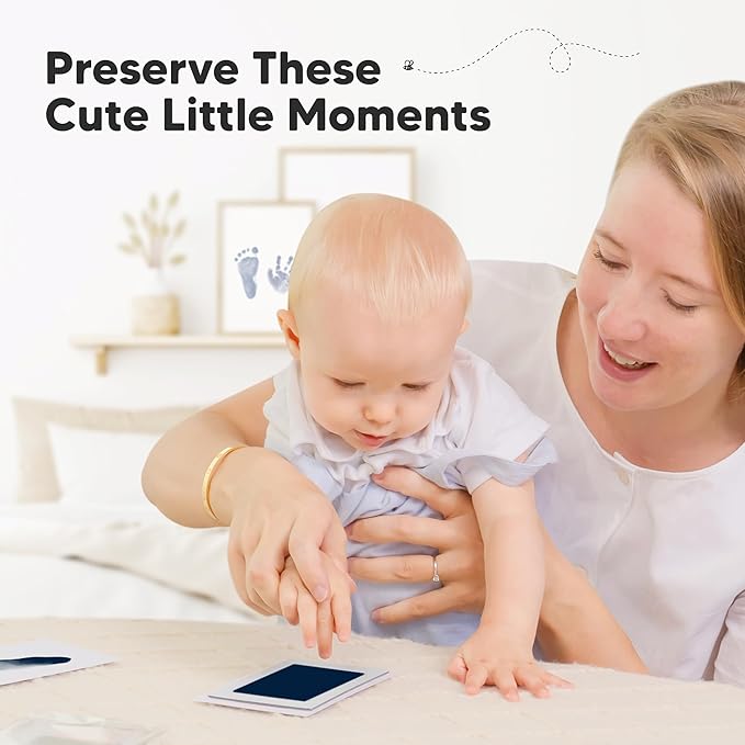 4-Pack Inkless Baby Hand and Footprint Kit - Mess Free Ink Pad for Newborn Keepsake, Dog Nose & Paw Print Kit, Clean Touch Ink Pad for Baby Hand & Footprints, Ideal New Mom Gifts (Navy)-CubbioJoy