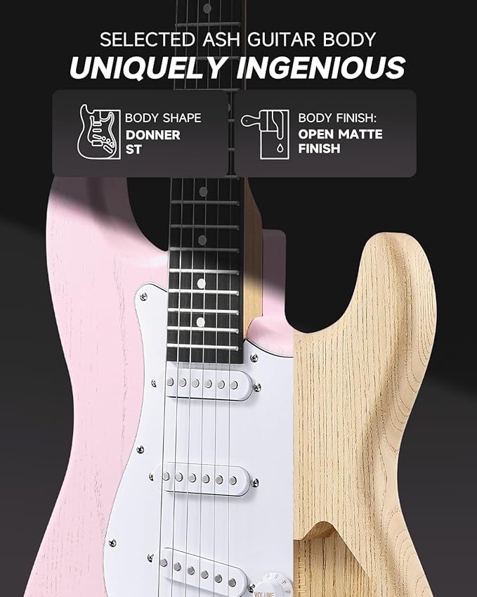 DONNER DST-80 Electric Guitar 39” Beginner Electric Guitar Kit with Amp, Classic SSS Pickup Complete with Gig Bag, Tuner, Capo, Strap, Picks, and Free Online Lessons-CubbioJoy