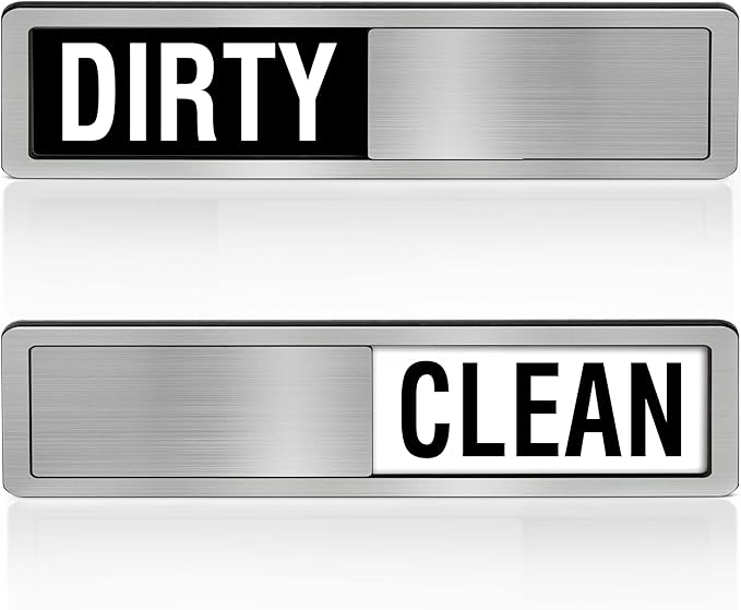 Dishwasher Clean Dirty Sign-Dishwasher Magnet Stainless Steel Clean Dirty Sign for Kitchen Organization Farmhouse Dishwasher Slide Indicator, Optional Adhesive Stickers-CubbioJoy