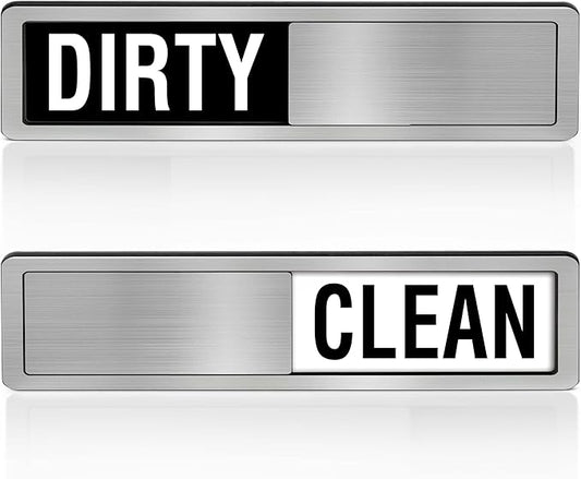 Dishwasher Clean Dirty Sign-Dishwasher Magnet Stainless Steel Clean Dirty Sign for Kitchen Organization Farmhouse Dishwasher Slide Indicator, Optional Adhesive Stickers-CubbioJoy