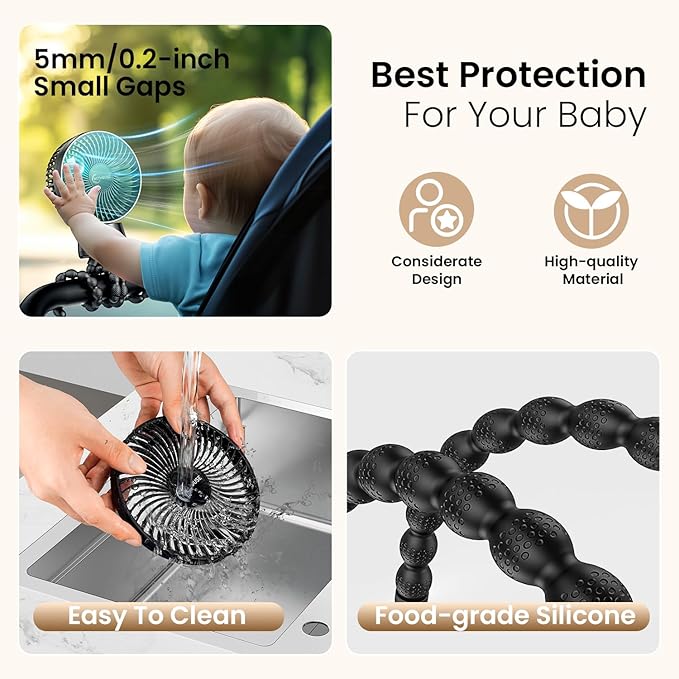 20000mAh Portable Stroller Fan with Auto Oscillating, Extended Anti-Slip Detachable Flexible Tripod, Power Bank & LED Light, 3-Speed Quiet Long Time Cooling Clip On Fans for Baby Crib Car Seat Travel-CubbioJoy
