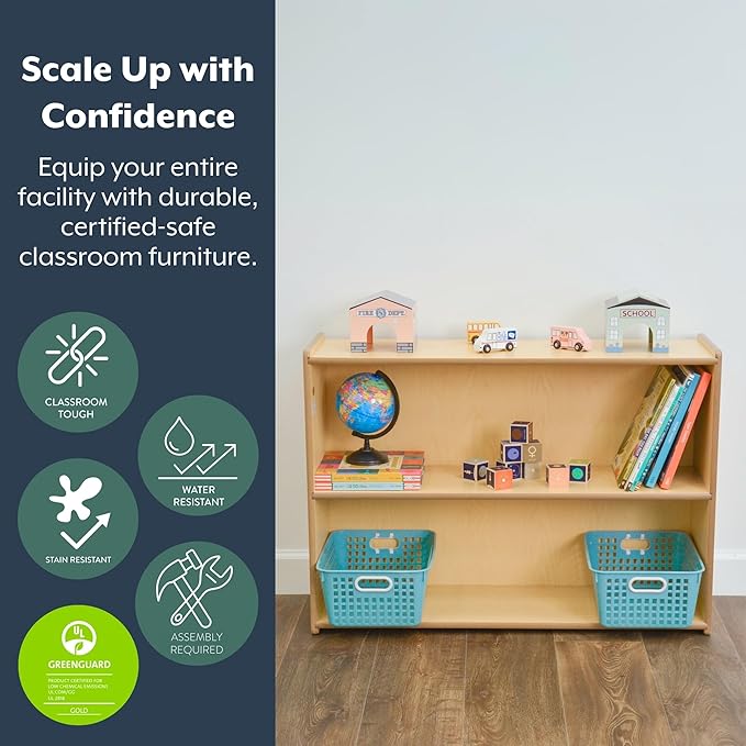 Angeles Value Line Narrow 2-Shelf Storage, Classroom Shelves and Daycare Furniture, Kids' Bookcases Cabinets & Shelves, 36" L x 12" W x 26" H-CubbioJoy