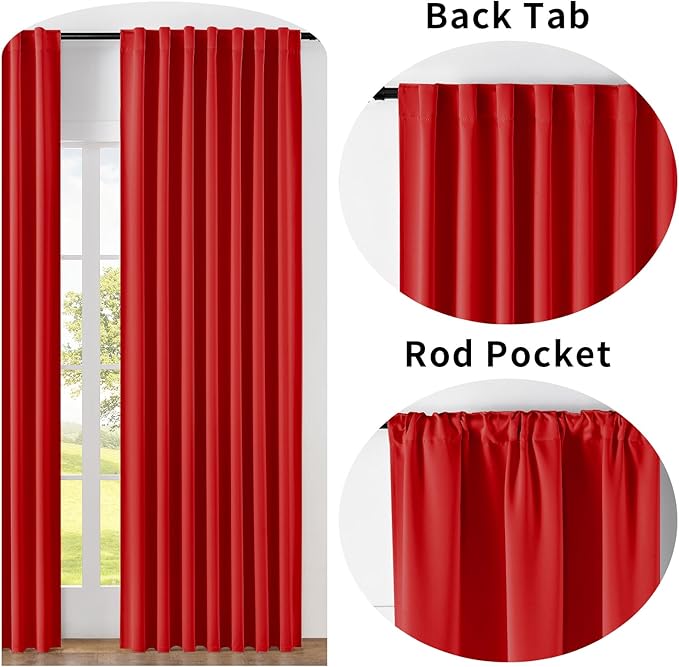 Joydeco 72 Inch Blackout Curtains for Bedroom, Thermal Insulated Black Out Curtains, Room Darkening Drapes for Living Room Window Rod Pocket Back Tab (W52 x L72 Inch, Red)-CubbioJoy