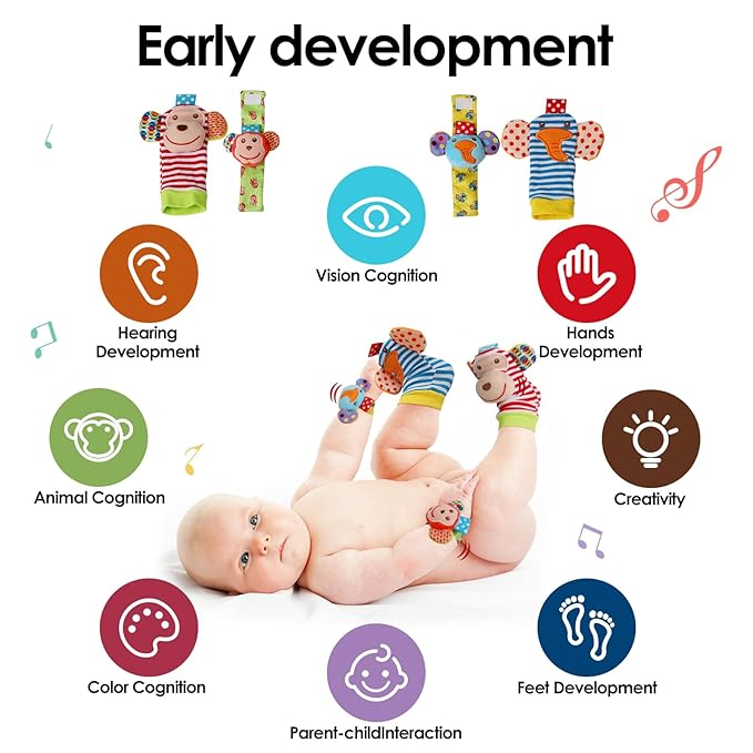 dearlomum Baby Play Mat Gym,Funny Play Piano Tummy Time Activity Mat with 5 Infant Sensory Toys & 4 Wrist Rattle Socks, Boy & Girl Gifts for Newborn 0 to 3 6 9 12 Months(Blue)-CubbioJoy