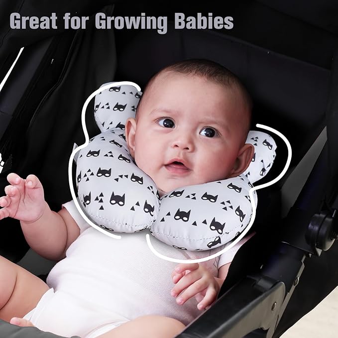 KAKIBLIN Baby Travel Pillow for Head and Neck, Upgraded Baby Support Pillow, Baby Neck Pillows for Car Seat,Pushchair,Travel, Grey-CubbioJoy