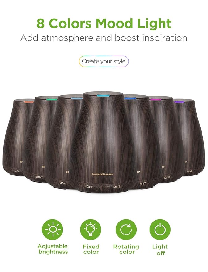 InnoGear Essential Oil Diffuser with Oils, 100ml Aromatherapy Diffuser with 6 Essential Oils Set, Aroma Cool Mist Humidifier Gift Set, Dark Wood Grain-CubbioJoy