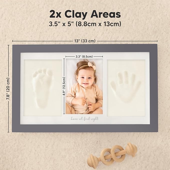 Baby Hand and Footprint Kit - Clay Handprint Keepsake Frame, Newborn Nursery Picture Frame, Personalized New Mom Gifts for Baby Shower & Registry (Gunmetal Gray)-CubbioJoy