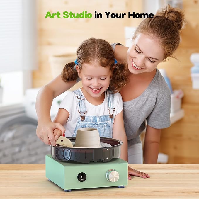 Alldeer Mini Pottery Wheel Kit - 6" Turntable Two-Way Rotation Clay Wheel, Metal Frame, Removable Splash Tray Ceramic Making Kit with 18PCS Sculpting Tools, Pottery DIY Machine for Kids and Beginners-CubbioJoy