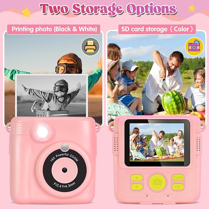 Instant Print Camera for Kids - 2.4 Inch Kids Camera Instant Print with Paper & 32G Card- Digital Children Toys as Christams Birthday Gifts for Girls Boys Age 3-12 - Pink-CubbioJoy
