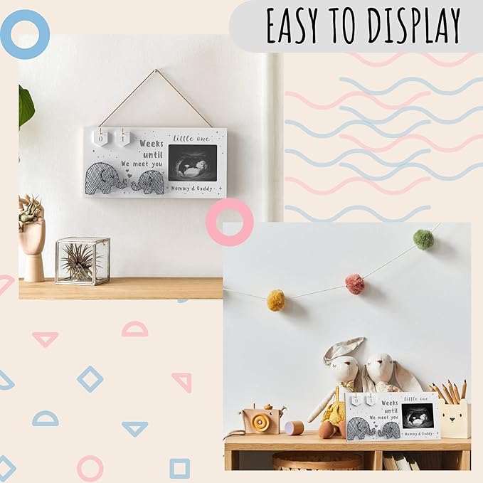 Baby Sonogram Picture Frame w/ Baby Countdown Weeks - Standard 4x3 Ultrasound Photo - Pregnancy Announcements Ideas - Gender Reveal - New Mom Expecting Parents Keepsake-CubbioJoy