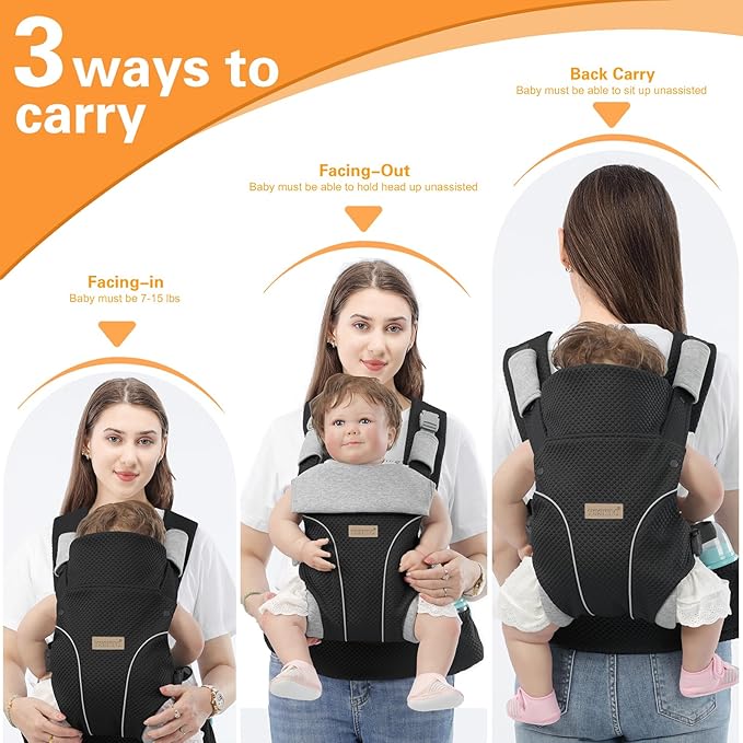 Baby Carrier Newborn to Toddlers - Ergonomic Adjustable Soft Breathable Comfort Infant Carrier for 7-35lbs, Enhanced Support, Easier to Wear-CubbioJoy