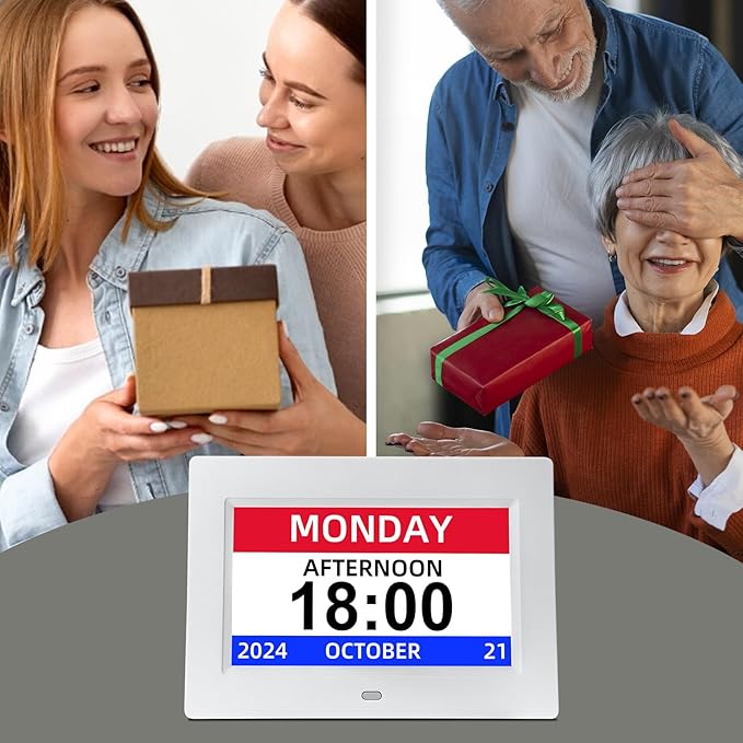 Digital Calendar Alarm Clock for Seniors - 7" Large Display with Day/Date, 12 Custom Alarms & Auto-Dimming | Medication Reminder, Dementia-Friendly Design, Easy Read (White)-CubbioJoy