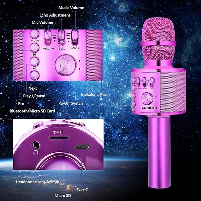 BONAOK Wireless Bluetooth Karaoke Microphone,3-in-1 Portable Handheld Karaoke Mic Speaker Machine Birthday Home Party for PC or All Smartphone (Q37 Purple)-CubbioJoy