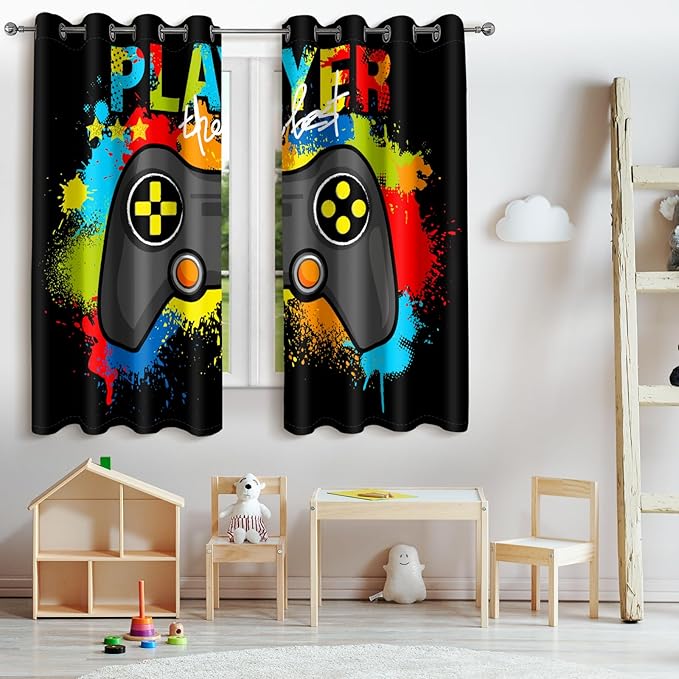 Jekeno Gaming Game Controller Blackout Curtains - Colorful Gamer Gamepad Decor for Kids Boys Teens Teenager Bedroom Home Living Room Darkening Grommet Window Drapes 2 Panel Set, 52"x84"-CubbioJoy