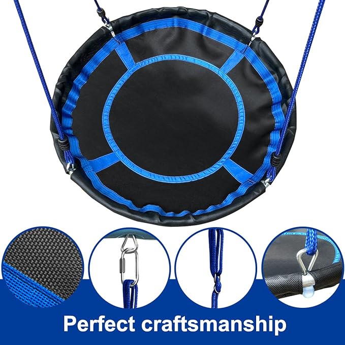 2 Seat Swing Set for Backyard - Metal A-Frame Holds 440 lbs, 1 Adjustable Saucer Swing and 1 u-Shape Swing - Suitable for Kids 3-8 Years-CubbioJoy