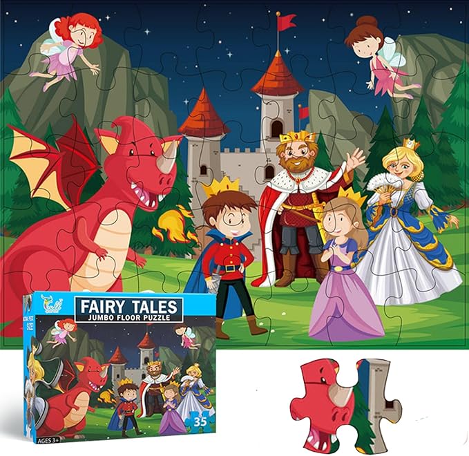 Jumbo Fairy Tales Floor Puzzle for Kids, Large Jigsaw Puzzles 35 Piece for Kids Ages 3-5,Preschool Learning & Education Toys, Gifts for 4-8 Year Old Boys and Girls (Kingdom Story)-CubbioJoy