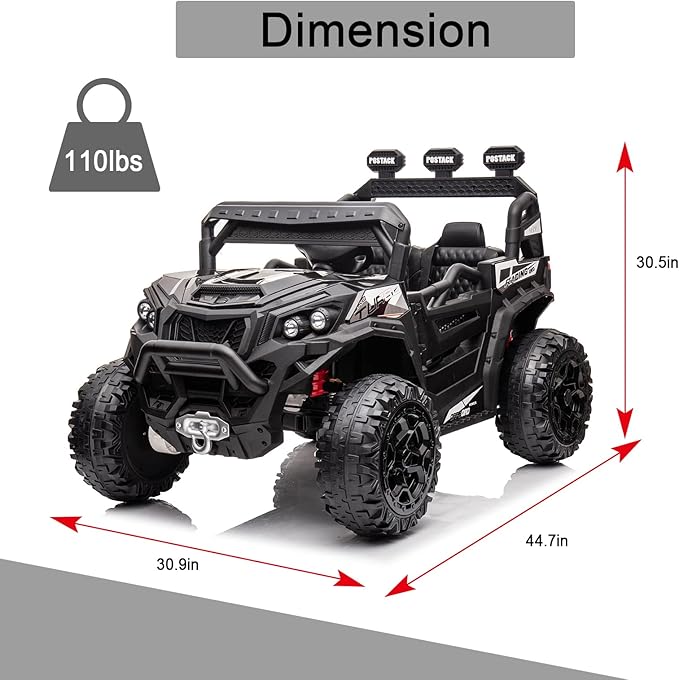 4x4 Kids Ride On Car with Remote Control, 24V Battery Powered Ride On Truck 4WD/2WD Switchable Electric Car for Kids Ride On UTV for Boys with Car Key LED Lights Music, Black…-CubbioJoy