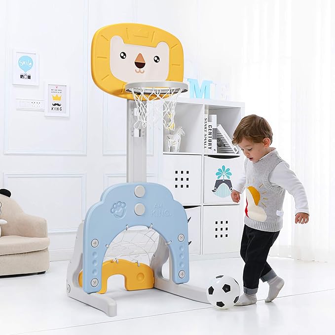 Costzon Kids Basketball Hoop, Toddler Sports Activity Center w/ 5 Adjustable Height Levels, Basketball Soccer Golf Game Set, Indoor Outdoor Basketball Hoop Set Gift for Baby Infant-CubbioJoy