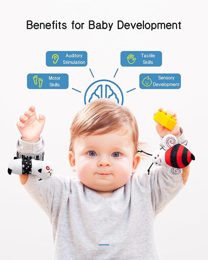 Infinno High Contrast Baby Toys Infant Rattle Socks and Wristband Set, Ideal Baby Sensery Toy Gifts for Newborn 0-12 Months, Perpect Black and White Toys for Boys and Girls As Baby Shower Gifts-CubbioJoy