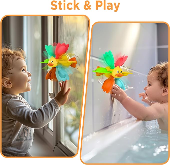 iPlay, iLearn Baby Duck Bath Toy, Toddler Bathtub Suction Water Spinner Gear, Kid Shower Fishing Game W/ Net, Light up Animal, Wind up Swimming Duck, Birthday Gift 6 9 12 Month 1 2 3 Year Old Boy Girl-CubbioJoy