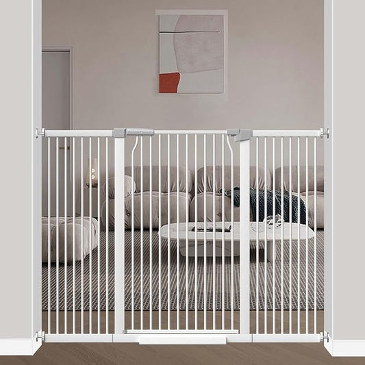40.5" Extra Tall Baby Gate, 57.5"-60.2" Extra Wide Long Dog Pet Gate Indoor, Adjustable Safety Child Gate No Drill, Metal Auto Close Pet Proof Tall Gate for Stairs Doorway Kids, White-CubbioJoy