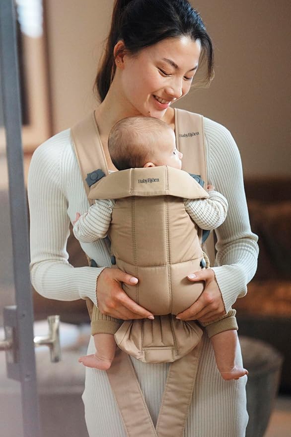 BabyBjörn Baby Carrier Mini, Beige, Woven | Newborn Carrier (7-25 lbs), Ergonomic, Easy-to-Use-CubbioJoy