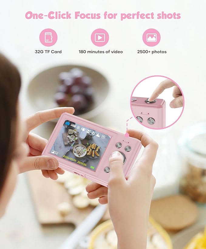 Digital Camera, 56MP FHD 1080P Point & Shoot Camera with 32GB SD Card, 2 Batteries, and Lanyard, Ideal for Kids & Teens, Suitable Gift for Girls-CubbioJoy