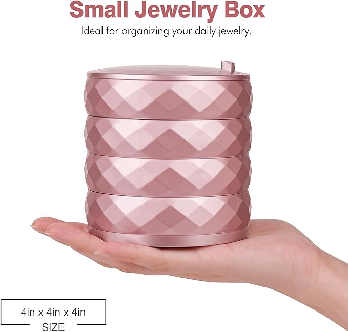 CONBOLA Travel Jewelry Case Box, Small Jewelry Organizer Earring Holder for Women, 5-Layer Rotating Jewelry Storage Tray with Lid for Bracelets Rings Bracelets-CubbioJoy