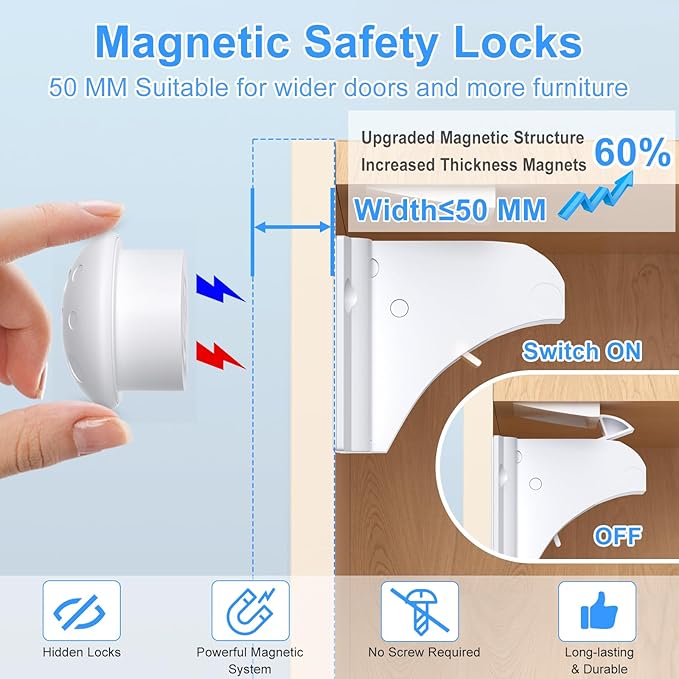 Child Safety Magnetic Cabinet Locks 4 Pack+ Key-AOSITE Baby Proofing Magnetic Drawer Locks for Kitchen with Adhesive No Drilling or Screws Fixed, Baby Safety Cabinet Locks-CubbioJoy