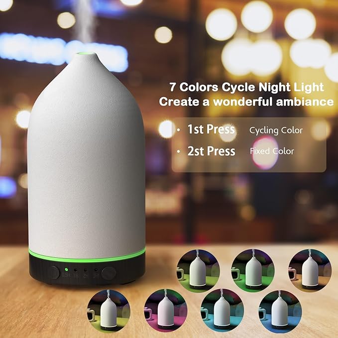 Diffuserlove Ceramic Diffuser 160ML Essential Oil Diffusers Aromatherapy Essential Oil Diffuser for Room Air Diffuser for Home Bedroom Stone Diffuser Black Wood Pattern Base (Size:6.8" H x 3.6" W)-CubbioJoy